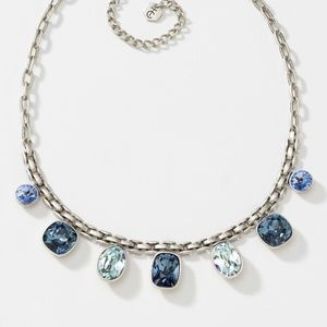 Touchstone Crystal by Swarovski Antiqued Silver Basketweave Necklace in Blue